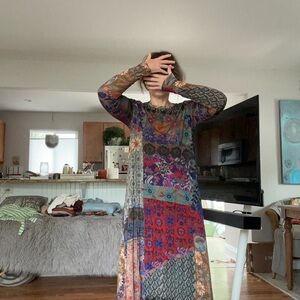 NATURAL LIFE Multicolor Patchwork Long Sleeve Dress